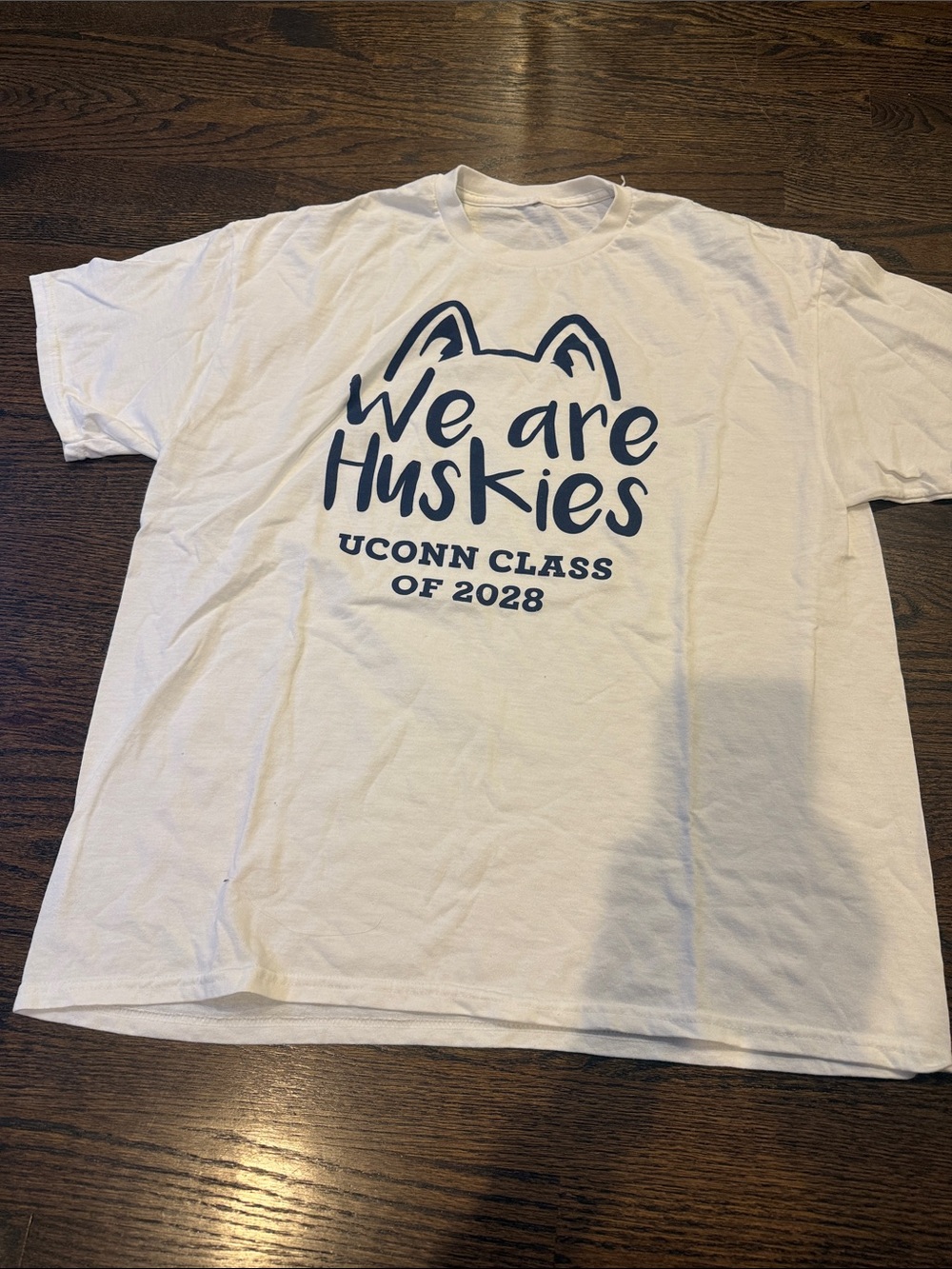 Gildan White T-Shirt with Navy "We Are Huskies" UConn Class of 2028 Graphic larg